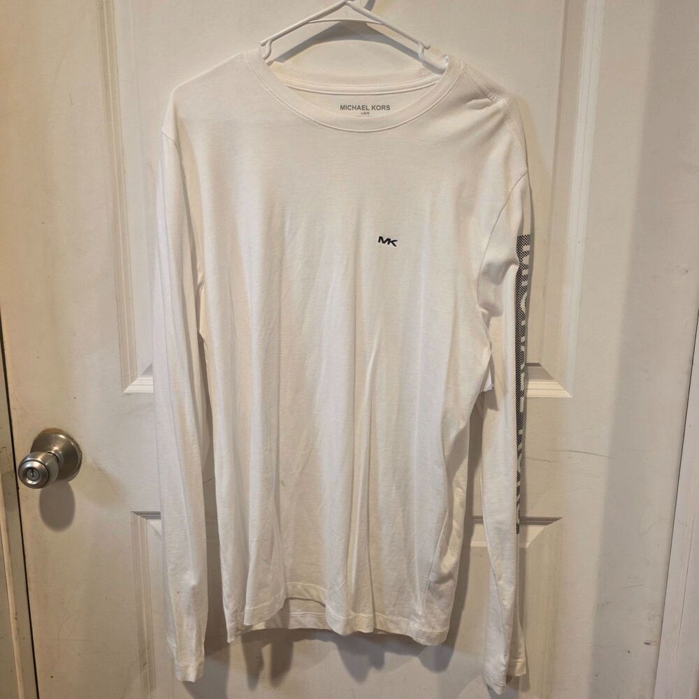 Michael Kors Men's Logo Long Sleeve T-Shirt White Size Large Graphic Sleeve